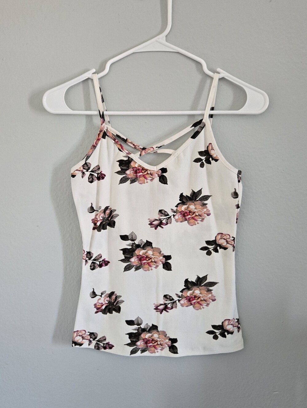 Rue21 White Floral Crisscross Strap Cami
